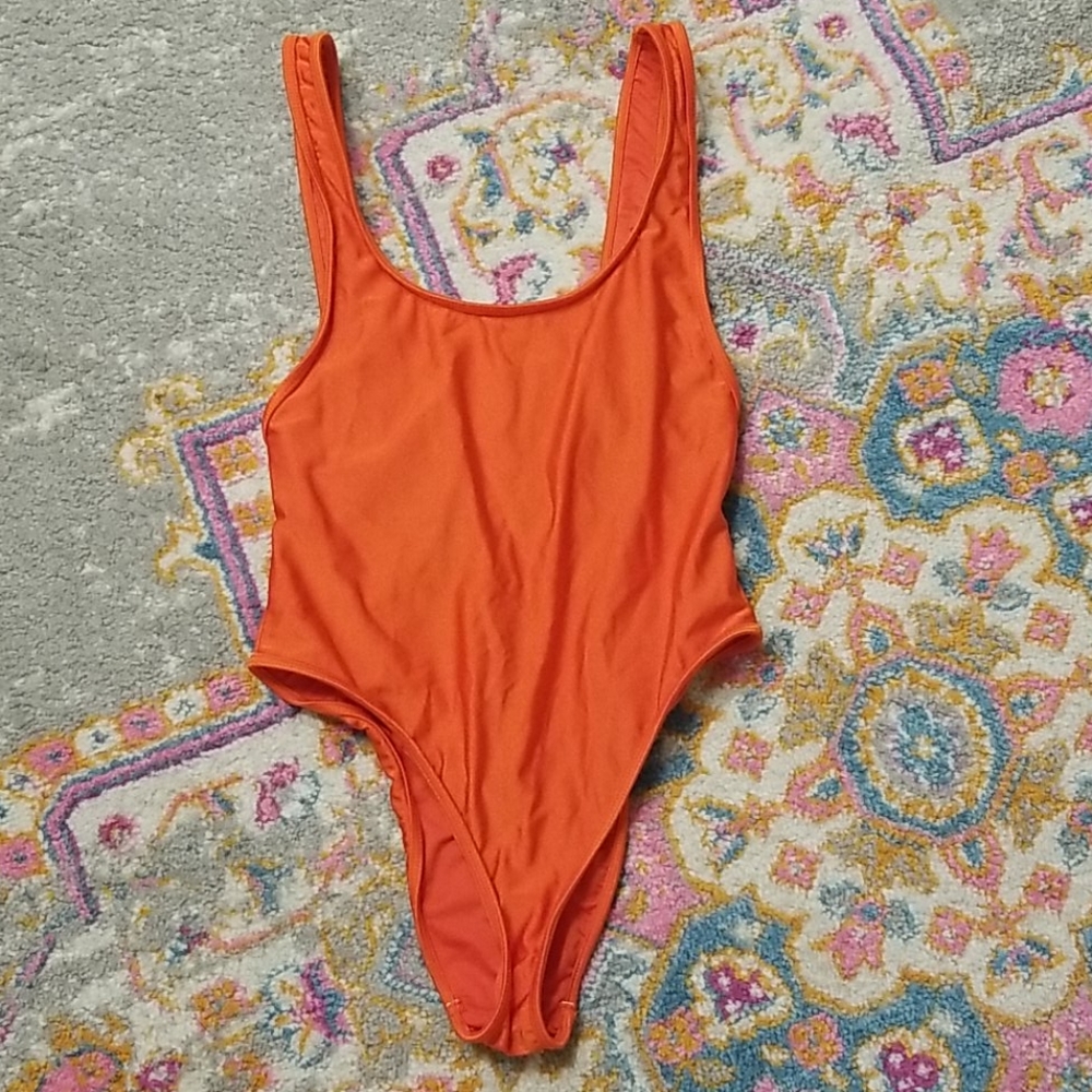 Forever21 Shiny Orange-Red One Piece Swimsuit